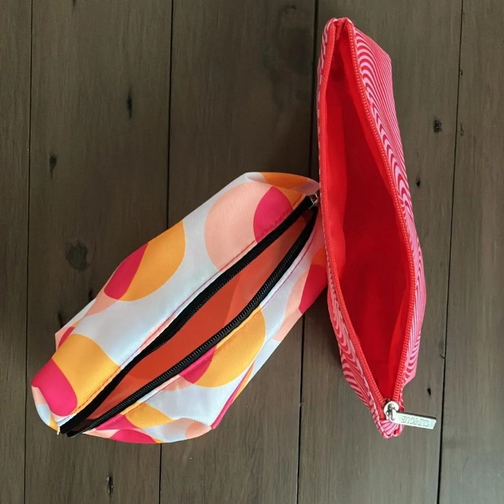 Clinique Cherry Pop Lipstick and Neon Makeup Bags